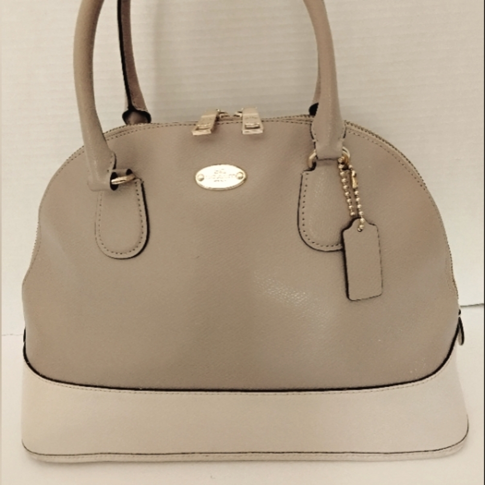 Coach Cross Grain Leather Cora Dome  Handbag Color Block Tan  NWOT - Picture 2 of 7